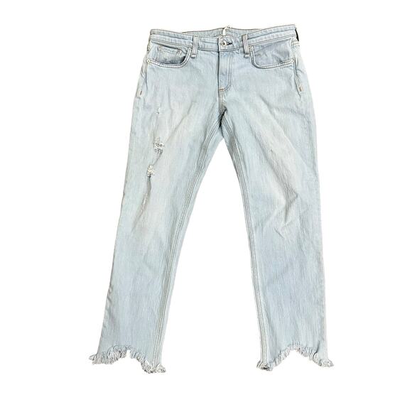 rag & bone Women’s Dre Low Rise Ripped Hem Jeans in Melrose Light Wash - Sz 28 - Picture 2 of 10
